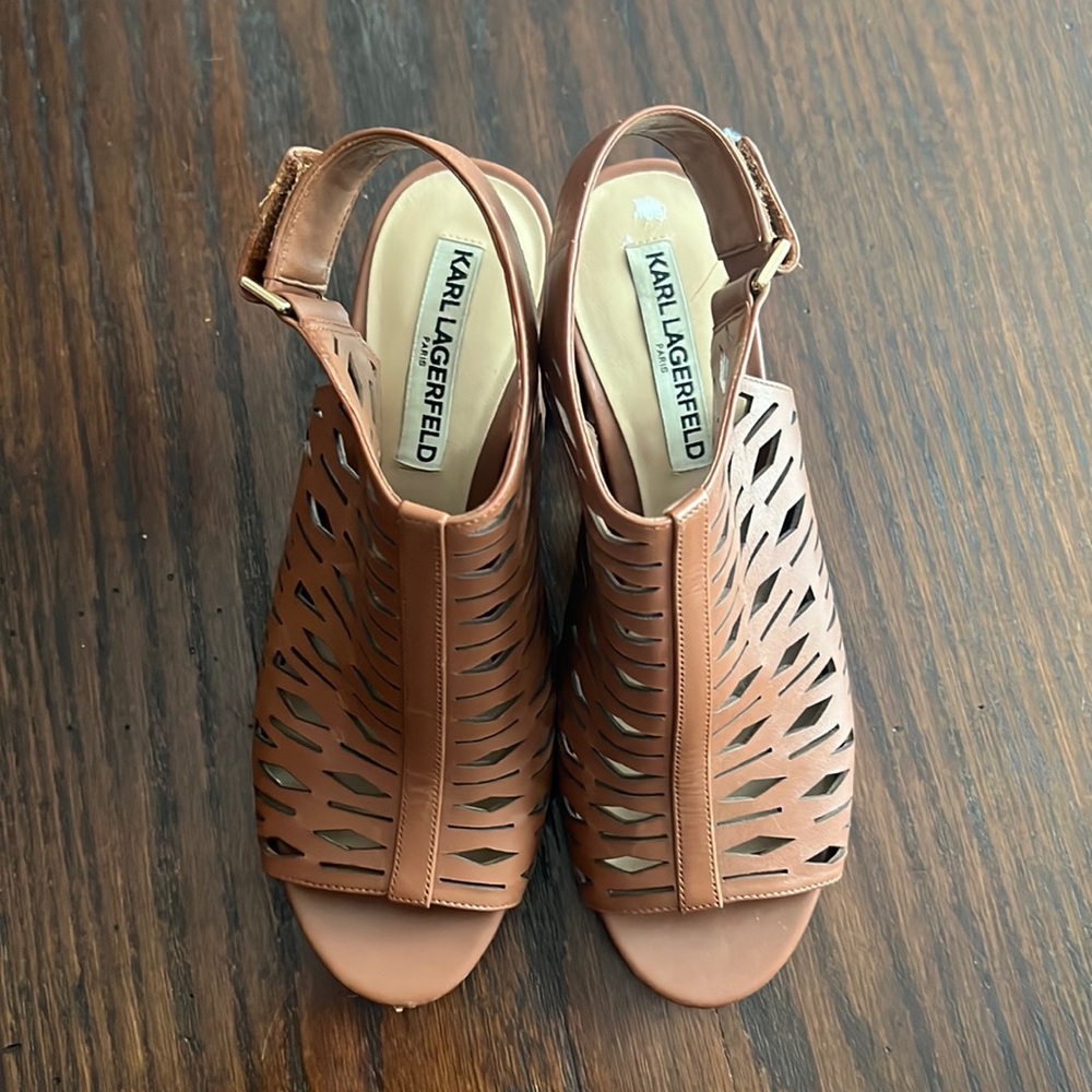 Karl Lagerfeld, brown, chunky heels